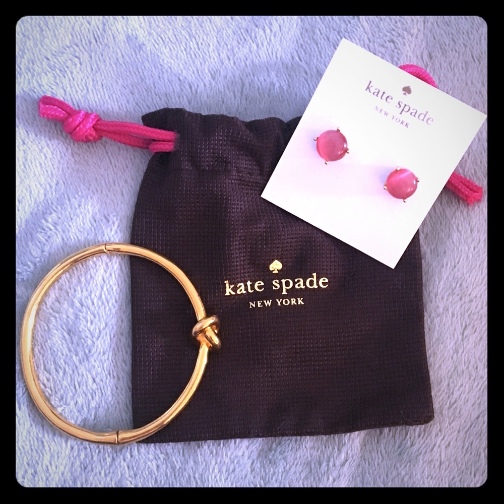 kate spade gold sailor knot bracelet & pink studs
